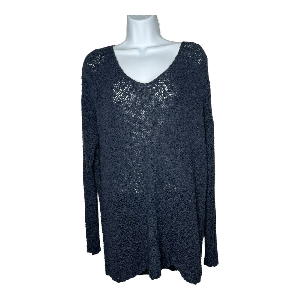 Caslon Sweater Womens Large Blue Relaxed Fit Knit Cotton‎ Blend Beachy V Neck